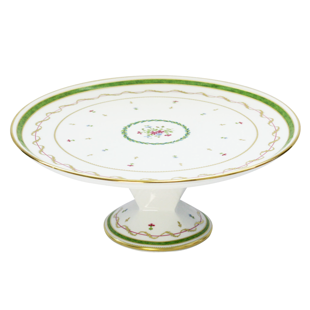 haviland-vieux-paris-vert-plat-tarte-sur-pied-vert-porcelaine image 1