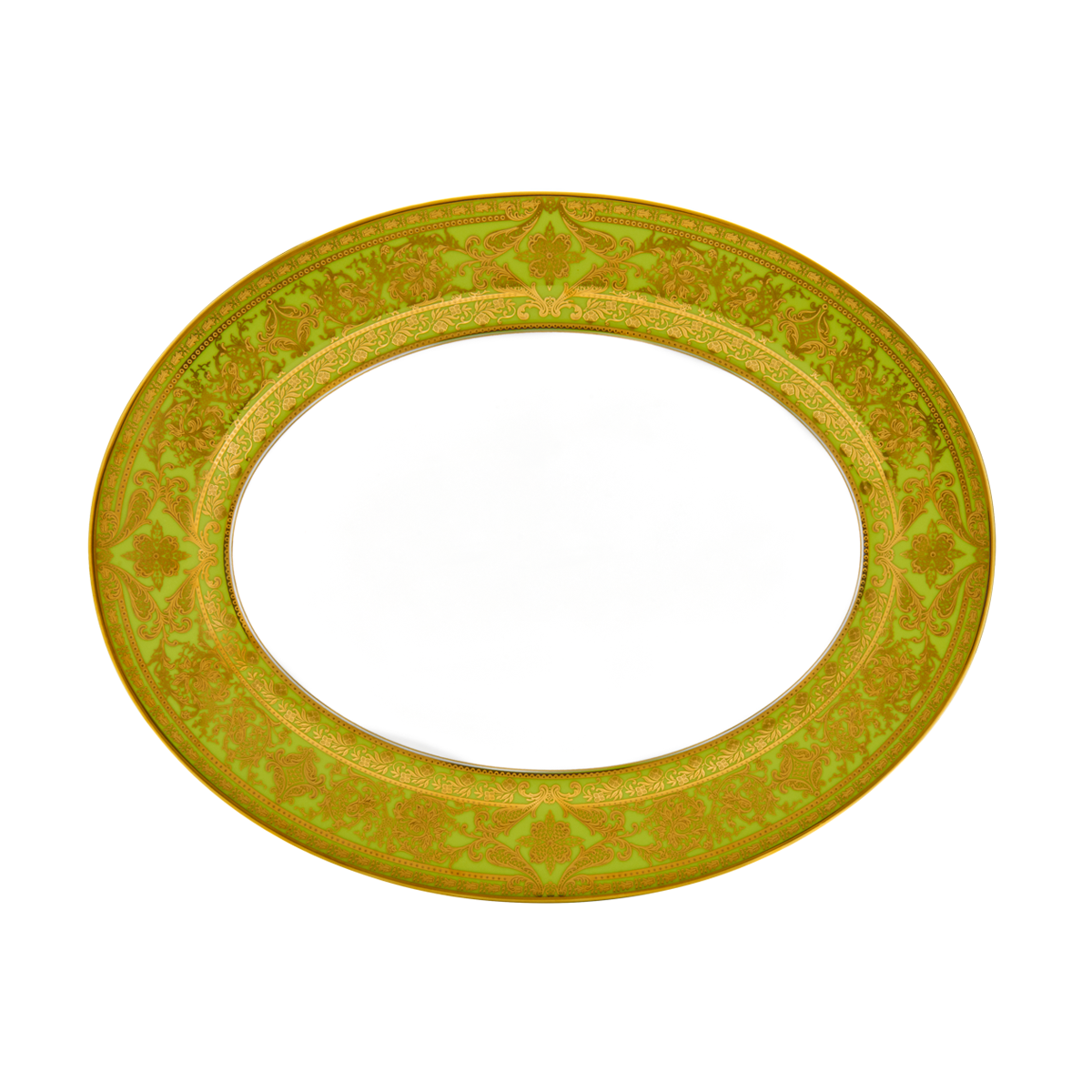 haviland-matignon-plat-ovale-porcelaine-vert-pomme-or image 1