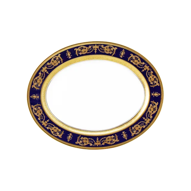 haviland-imp-rator-plat-ovale-porcelaine-bleu-de-four-or-2 image 1