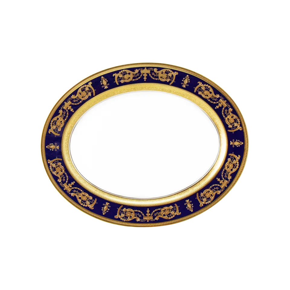 haviland-imp-rator-plat-ovale-porcelaine-bleu-de-four-or-2 image 1