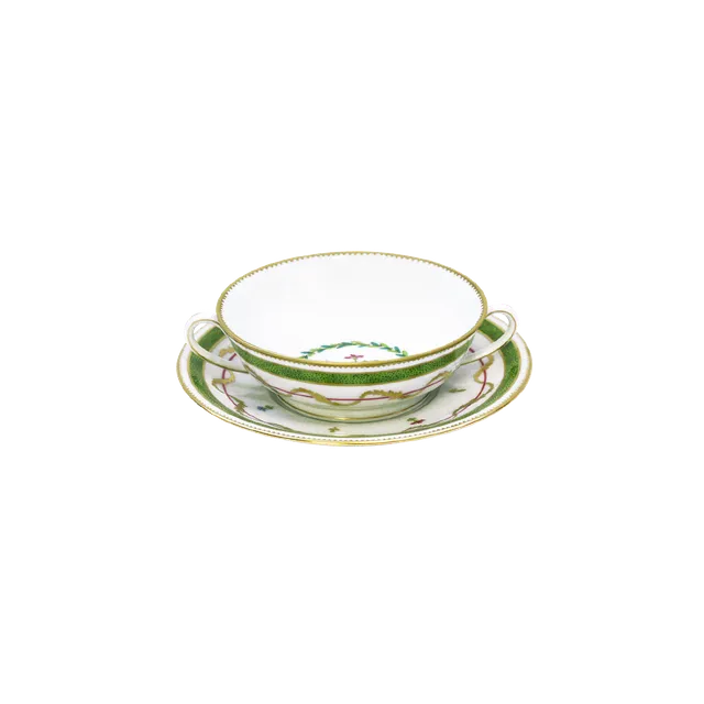 haviland-vieux-paris-vert-bol-bouillon-et-soucoupe-porcelaine image 1
