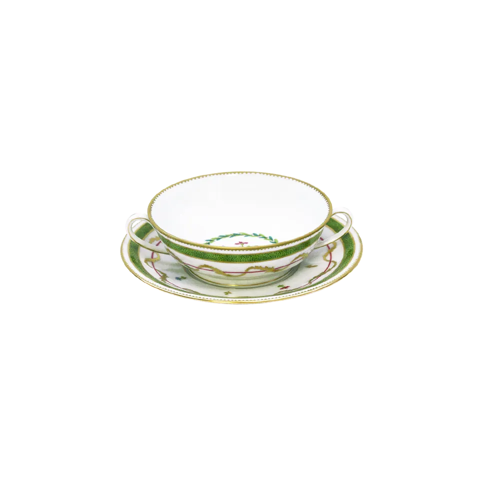 haviland-vieux-paris-vert-bol-bouillon-et-soucoupe-porcelaine image 1