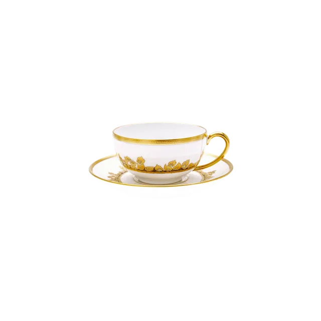 haviland-feuille-d-or-tasse-th-et-soucoupe-porcelaine-or image 1