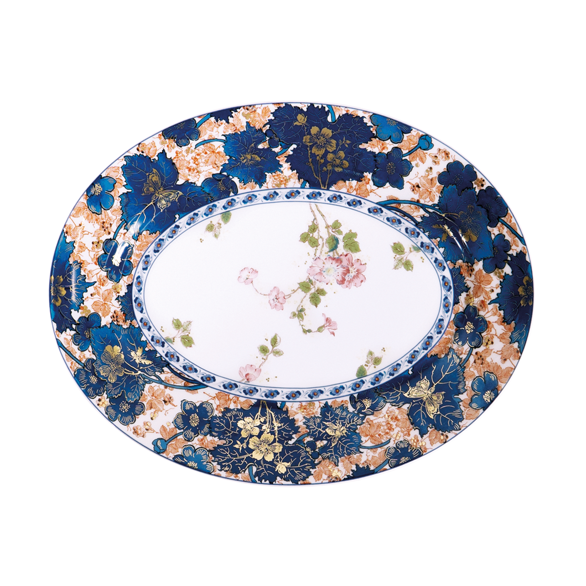 haviland-dammouse-plat-ovale-porcelaine-blanc-motif-or image 1