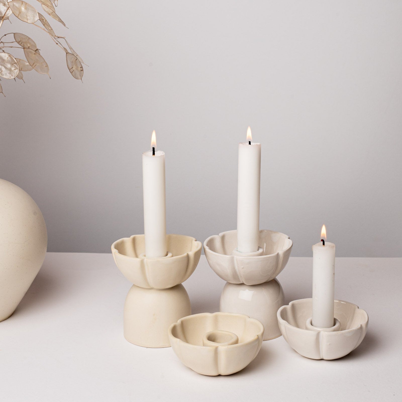 jeda-c-ramique-bougeoirs-fleur-bougeoirs-cr-me-mat-lot-2 image 4