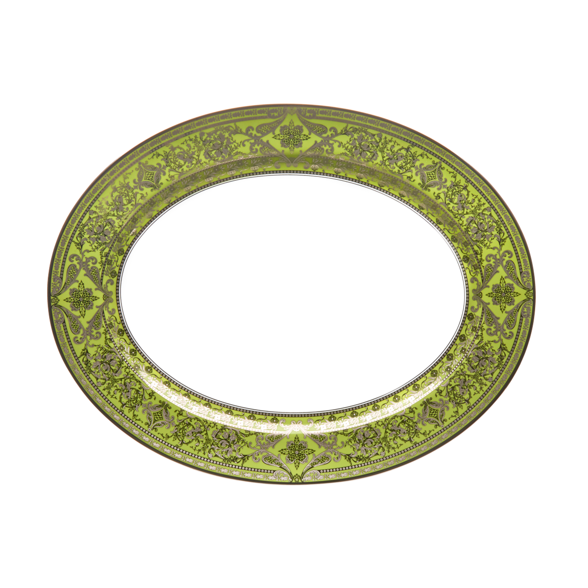 haviland-matignon-plat-ovale-porcelaine-vert-pomme-platine image 1
