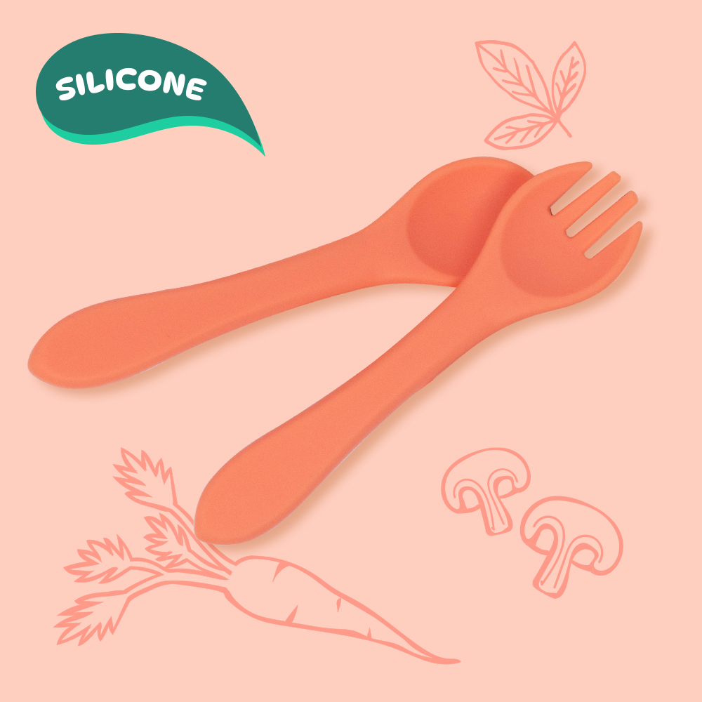 ciboulo-couverts-en-silicone-b-b-saumon-cuill-re-fourchette image 1