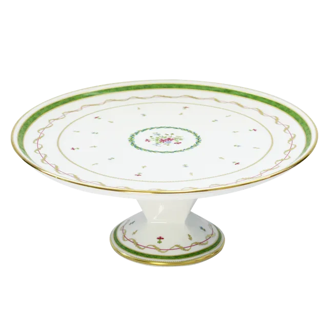 haviland-vieux-paris-vert-plat-tarte-sur-pied-vert-porcelaine image 1