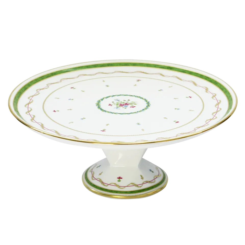 haviland-vieux-paris-vert-plat-tarte-sur-pied-vert-porcelaine image 1