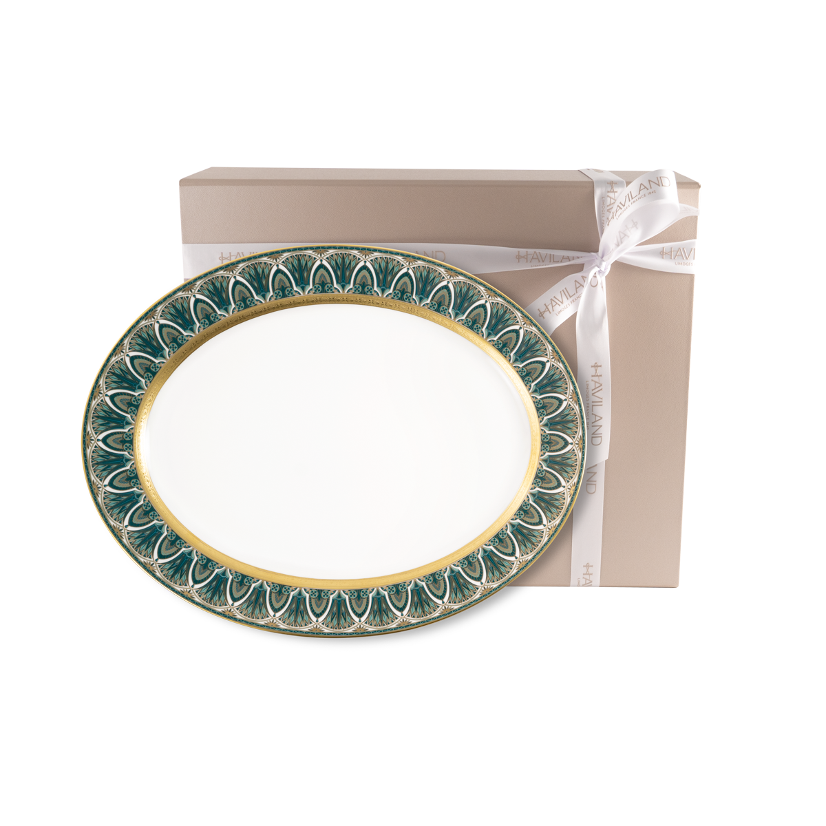 haviland-r-ves-du-nil-plat-ovale-porcelaine-vert-or image 2