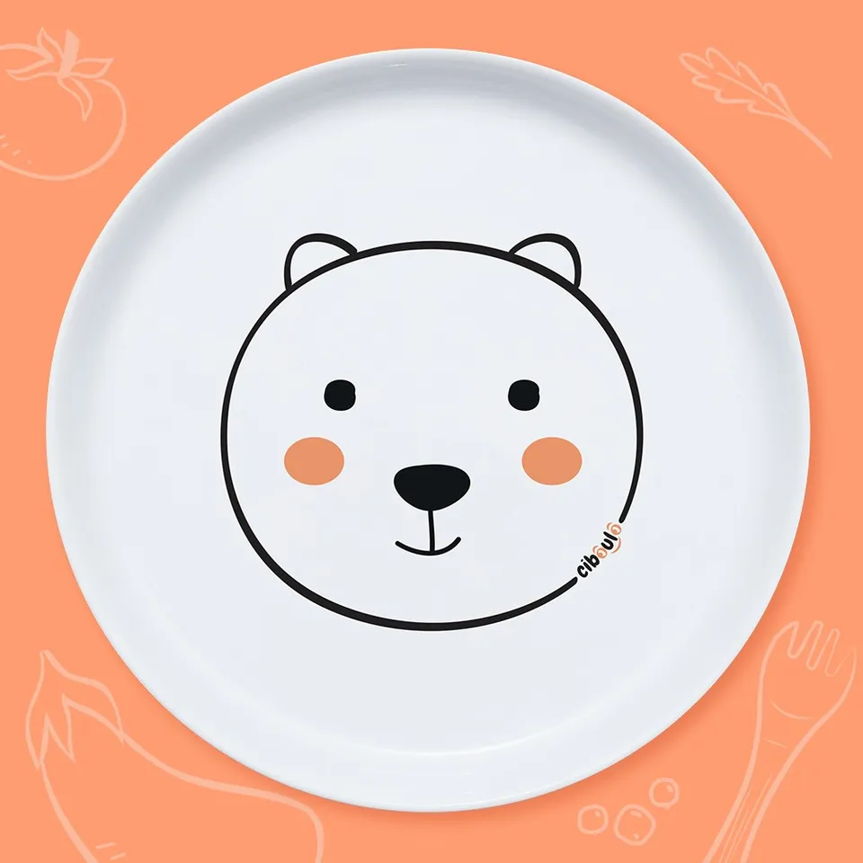 ciboulo-assiette-enfant-porcelaine-animal-blanche image 1