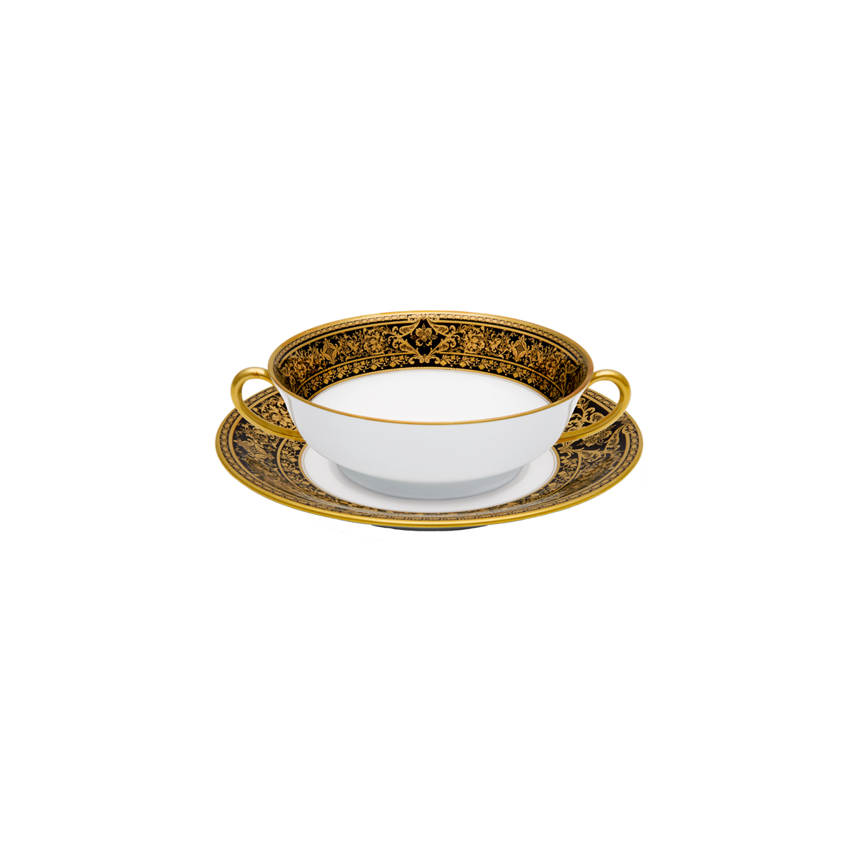 haviland-matignon-bol-bouillon-et-soucoupe-porcelaine-noir-or image 1