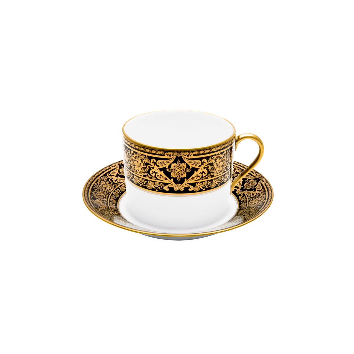 haviland-matignon-tasse-d-jeuner-soucoupe-noir-or-porcelaine image 1