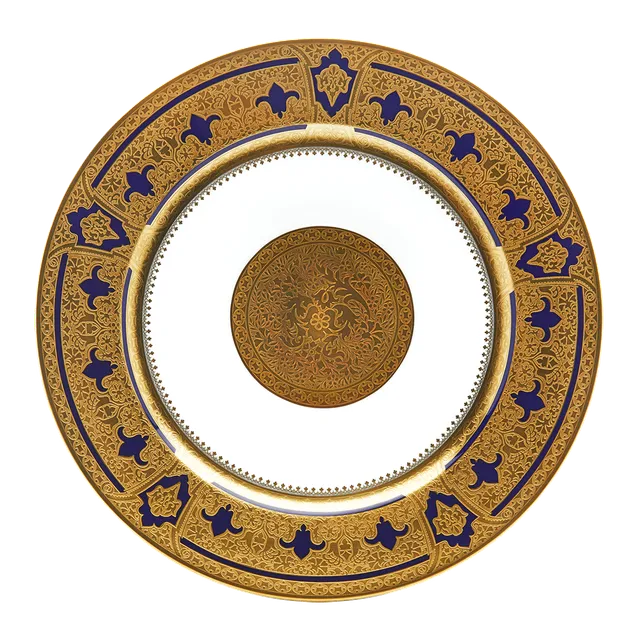 haviland-grand-apparat-assiette-d-ner-bleu-four-or-porcelaine image 1
