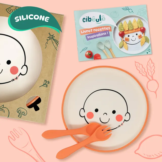 ciboulo-bonhomme-box-assiette-silicone-enfant-couverts image 1