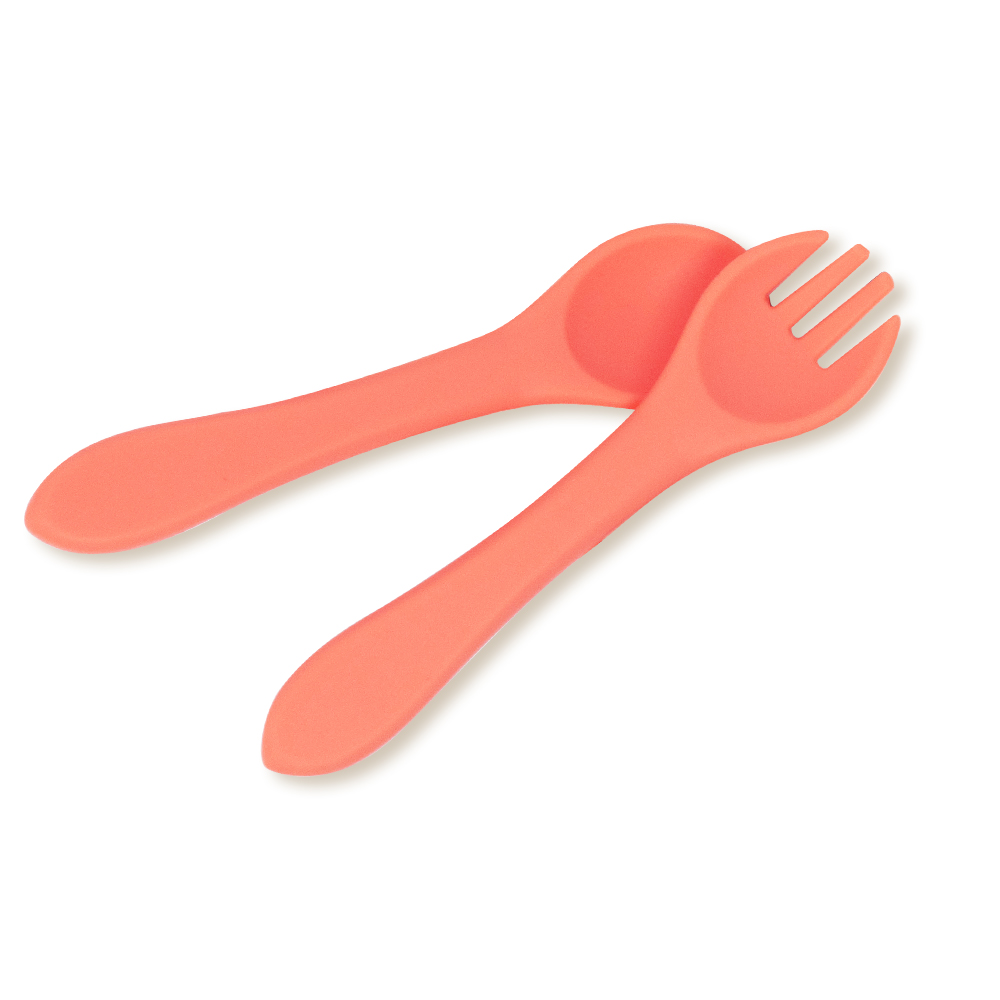 ciboulo-couverts-en-silicone-b-b-saumon-cuill-re-fourchette image 2