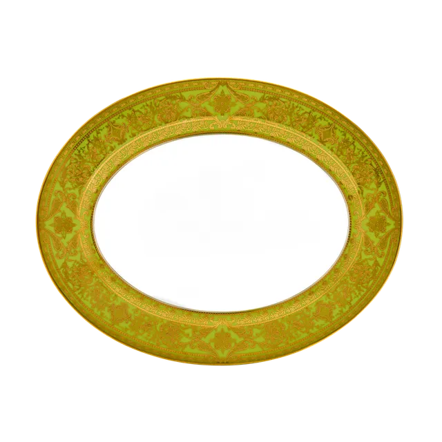 haviland-matignon-plat-ovale-porcelaine-vert-pomme-or image 1