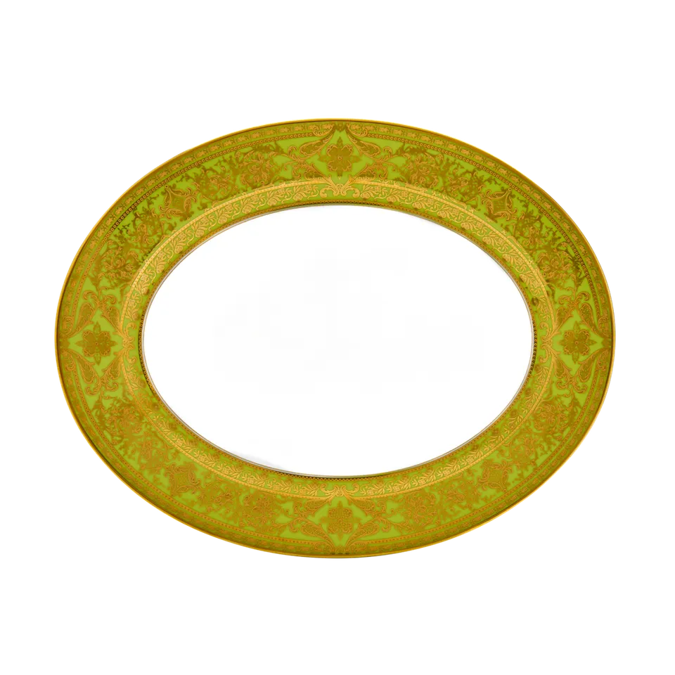 haviland-matignon-plat-ovale-porcelaine-vert-pomme-or image 1