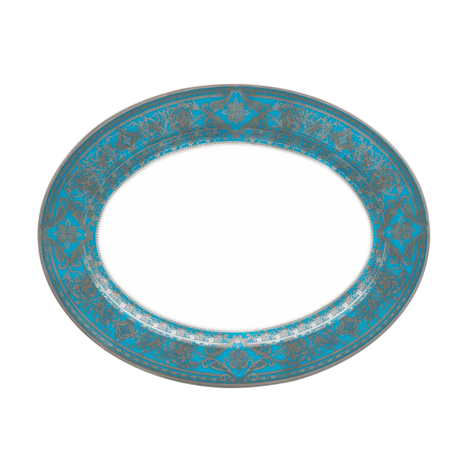 haviland-matignon-plat-ovale-bleu-piscine-platine-porcelaine image 1