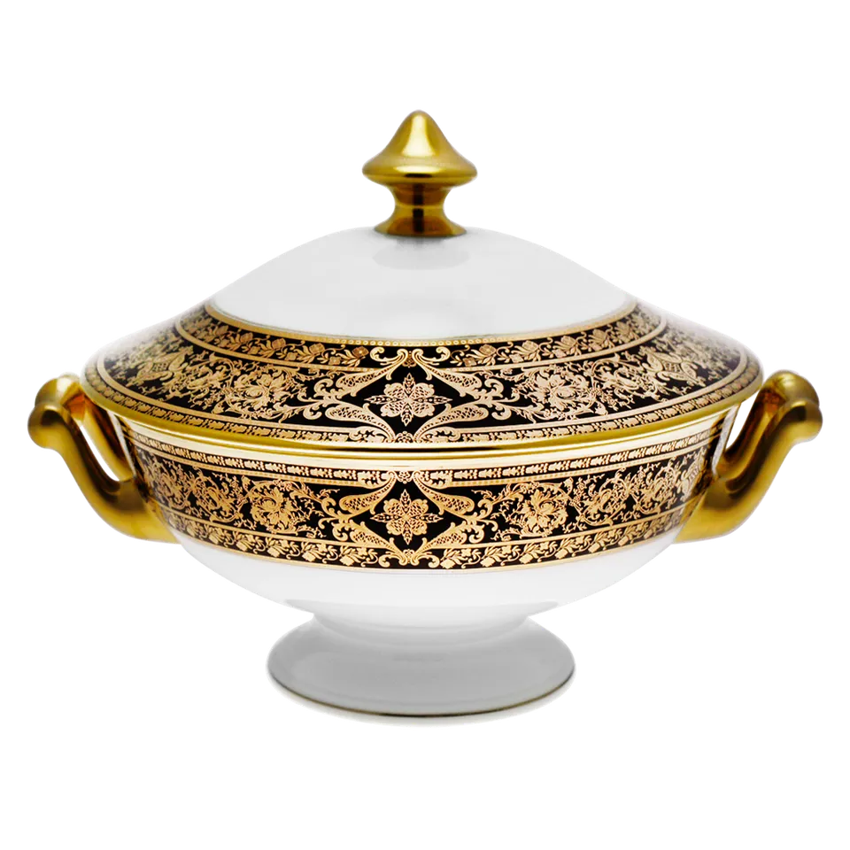 haviland-matignon-soupi-re-porcelaine-noir-et-or-limoges image 1