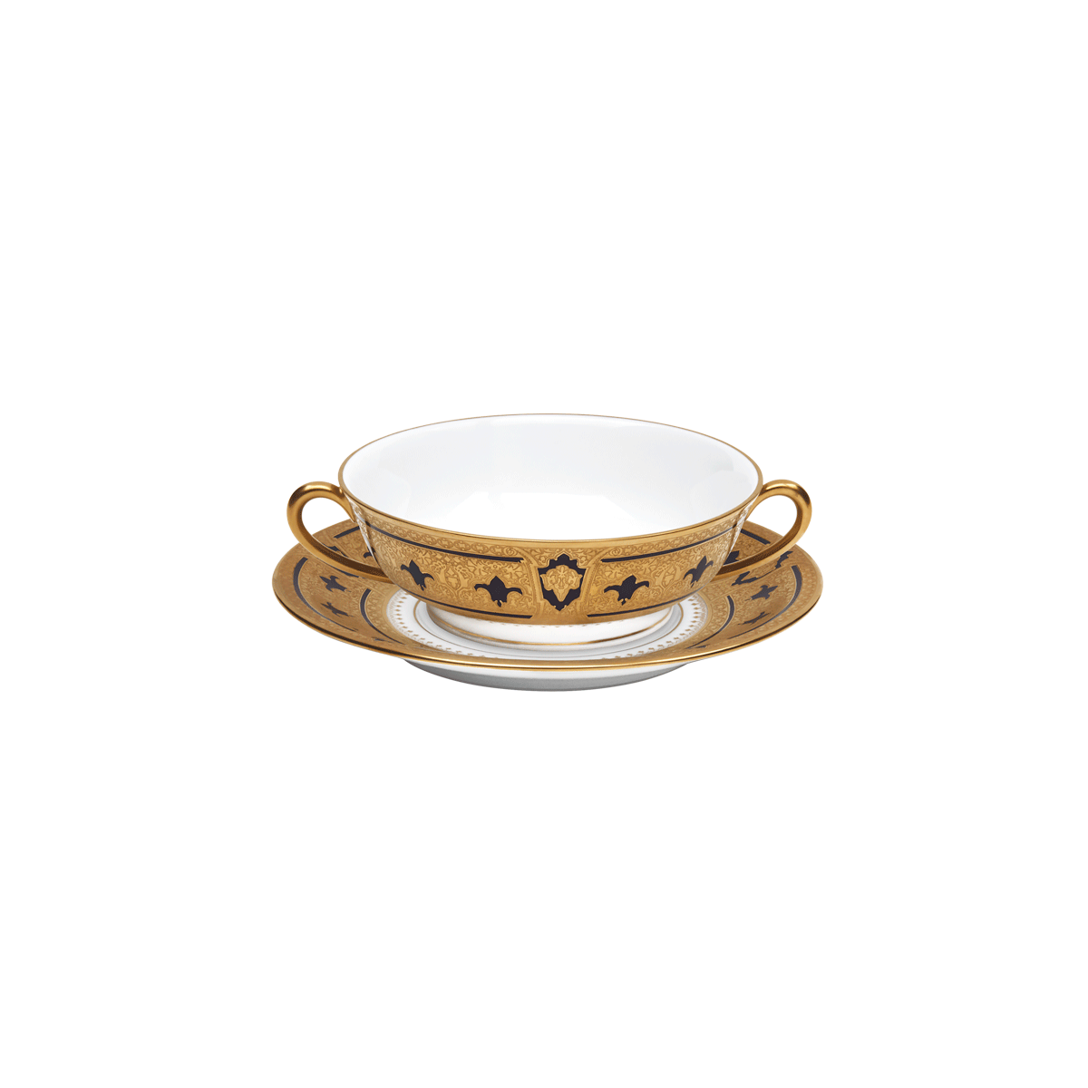haviland-grand-apparat-bol-bouillon-et-soucoupe-bleu-porcelaine image 1