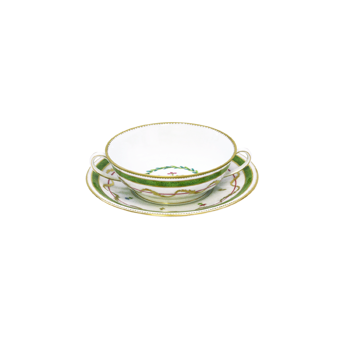 haviland-vieux-paris-vert-bol-bouillon-et-soucoupe-porcelaine image 1