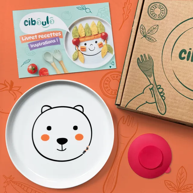 ciboulo-animal-assiette-porcelaine-enfant-renard-coffret-ventouse image 1