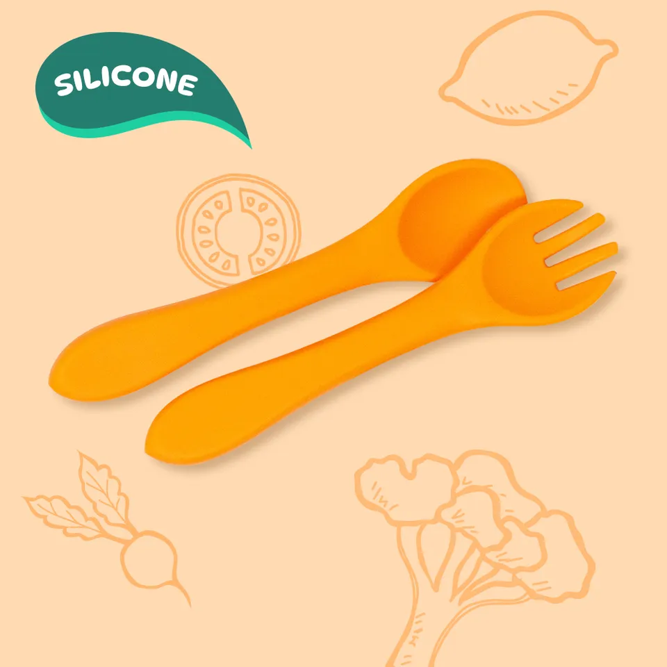 ciboulo-couverts-en-silicone-b-b-orange-cuill-re-fourchette image 1