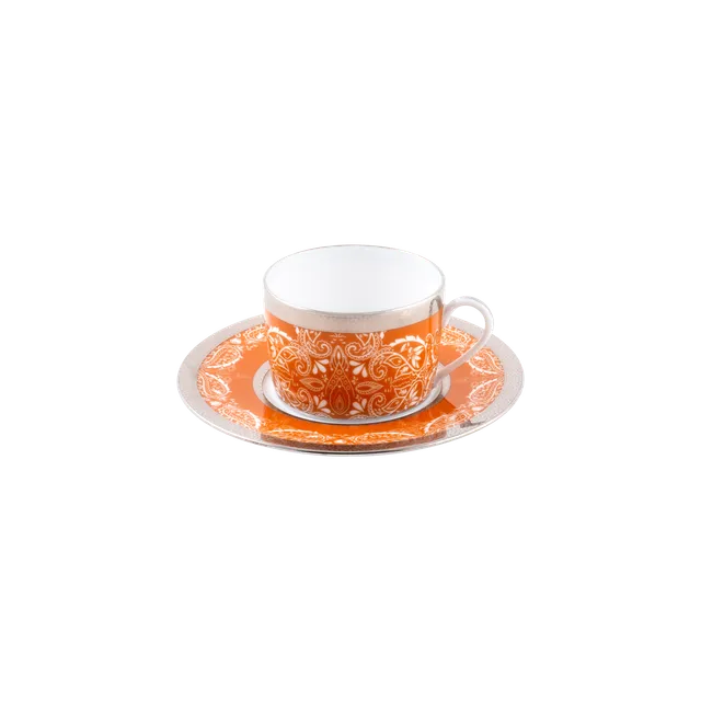 haviland-romane-tasse-et-soucoupe-th-porcelaine-orange image 1