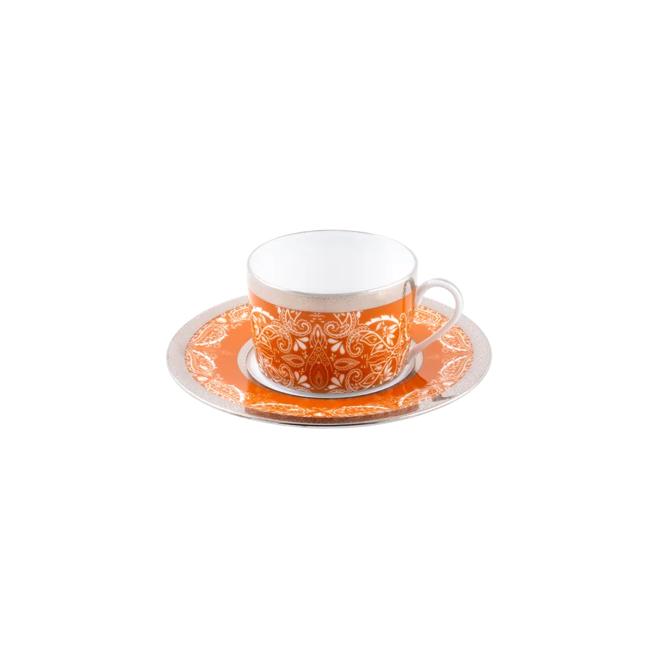 haviland-romane-tasse-et-soucoupe-th-porcelaine-orange image 1