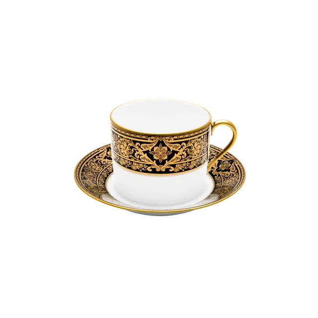 haviland-matignon-tasse-d-jeuner-soucoupe-noir-or-porcelaine image 1
