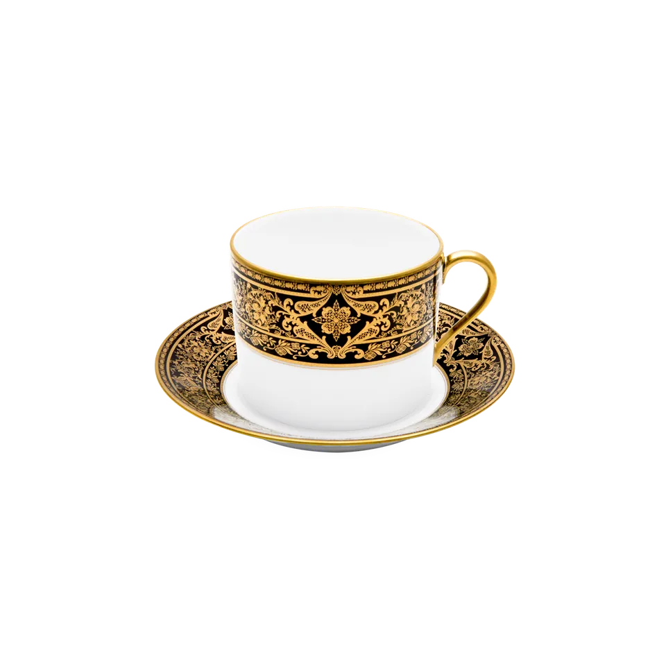 haviland-matignon-tasse-d-jeuner-soucoupe-noir-or-porcelaine image 1