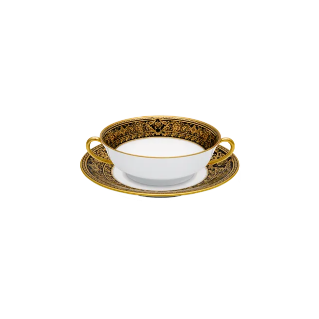 haviland-matignon-bol-bouillon-et-soucoupe-porcelaine-noir-or image 1