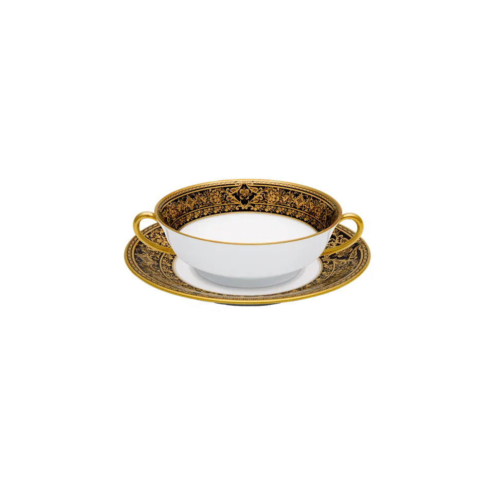 haviland-matignon-bol-bouillon-et-soucoupe-porcelaine-noir-or image 1