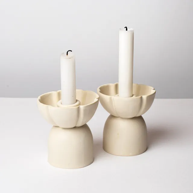jeda-c-ramique-bougeoirs-fleur-bougeoirs-cr-me-mat-lot-2 image 1