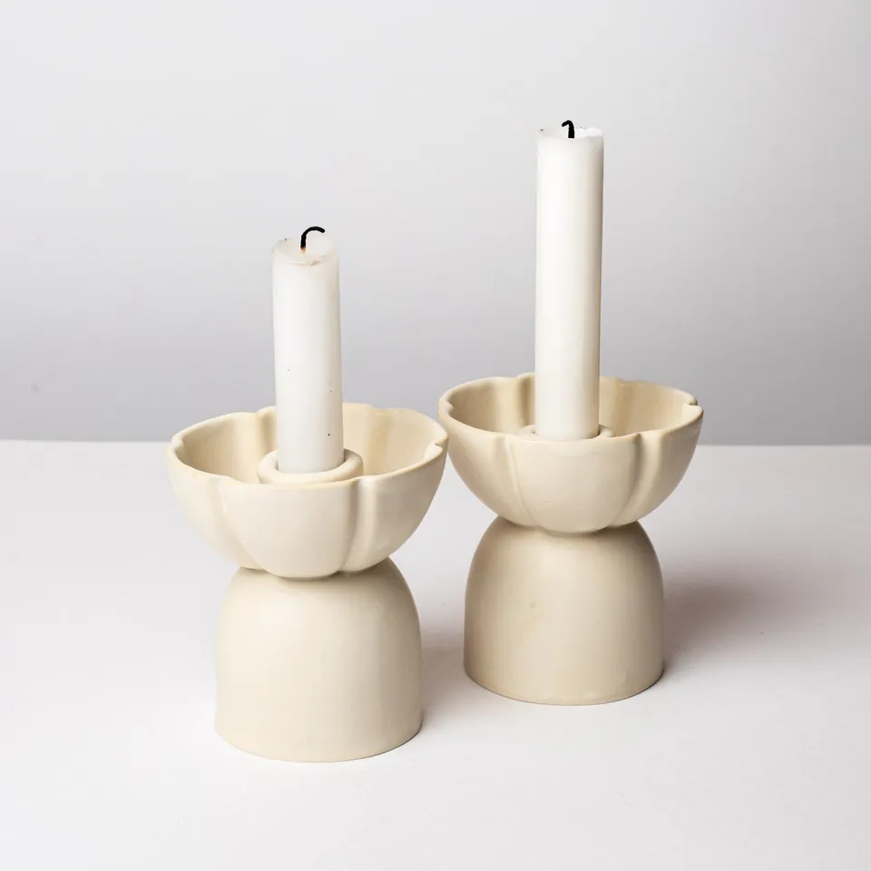jeda-c-ramique-bougeoirs-fleur-bougeoirs-cr-me-mat-lot-2 image 1
