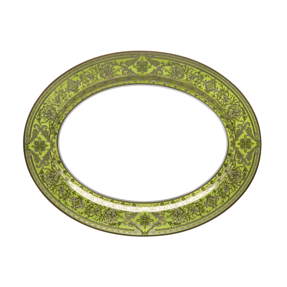 haviland-matignon-plat-ovale-porcelaine-vert-pomme-platine image 1