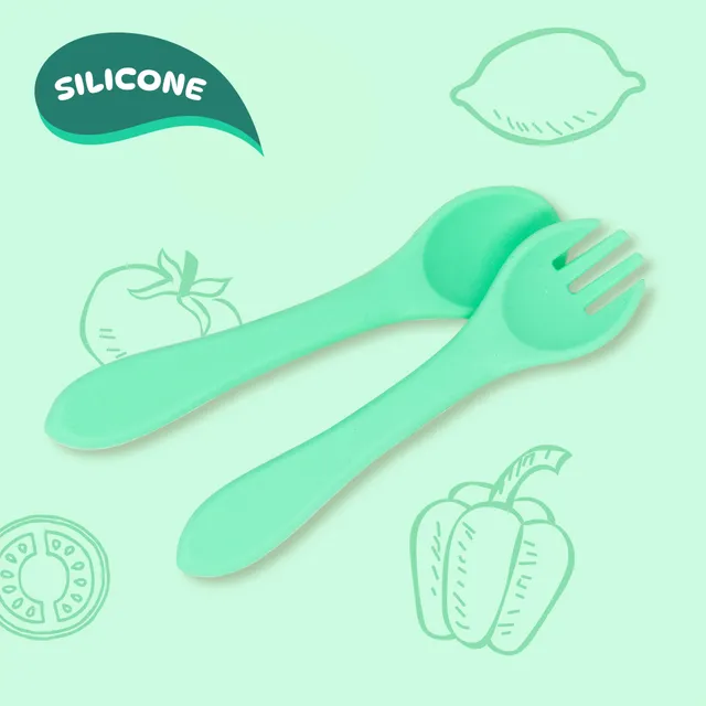 ciboulo-couverts-silicone-vert-b-b-cuill-re-fourchette-6-mois image 1