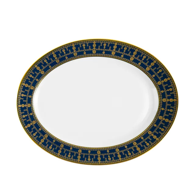 haviland-tiara-plat-ovale-porcelaine-bleu-de-prusse-or image 1