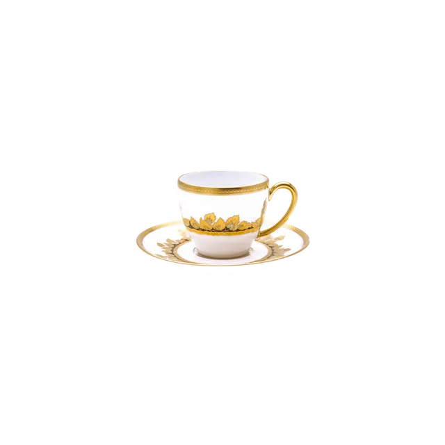 haviland-feuille-d-or-tasse-caf-soucoupe-porcelaine-or image 1