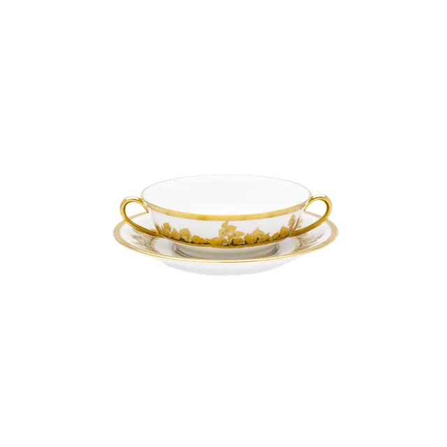 haviland-feuille-d-or-bol-bouillon-et-soucoupe-porcelaine-or image 1