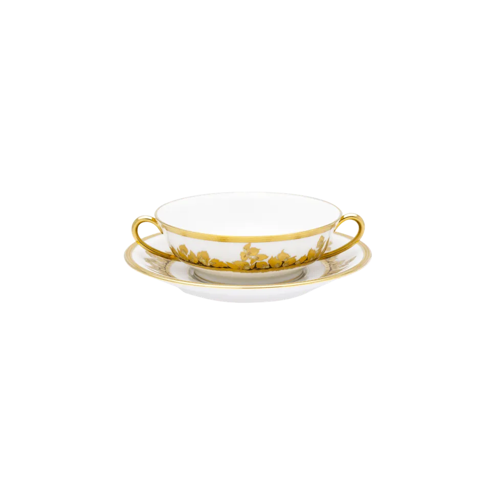 haviland-feuille-d-or-bol-bouillon-et-soucoupe-porcelaine-or image 1